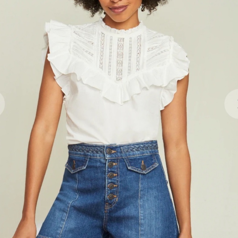 Veronica Beard Tamsyn Off White High Neck Ruffled Blouse Size 10